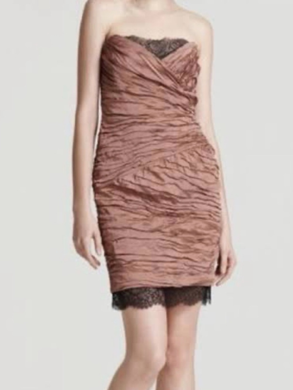 BCBGMaxAzria Dusty Rose Ruched Spaghetti-Strap Dress with Black Lace